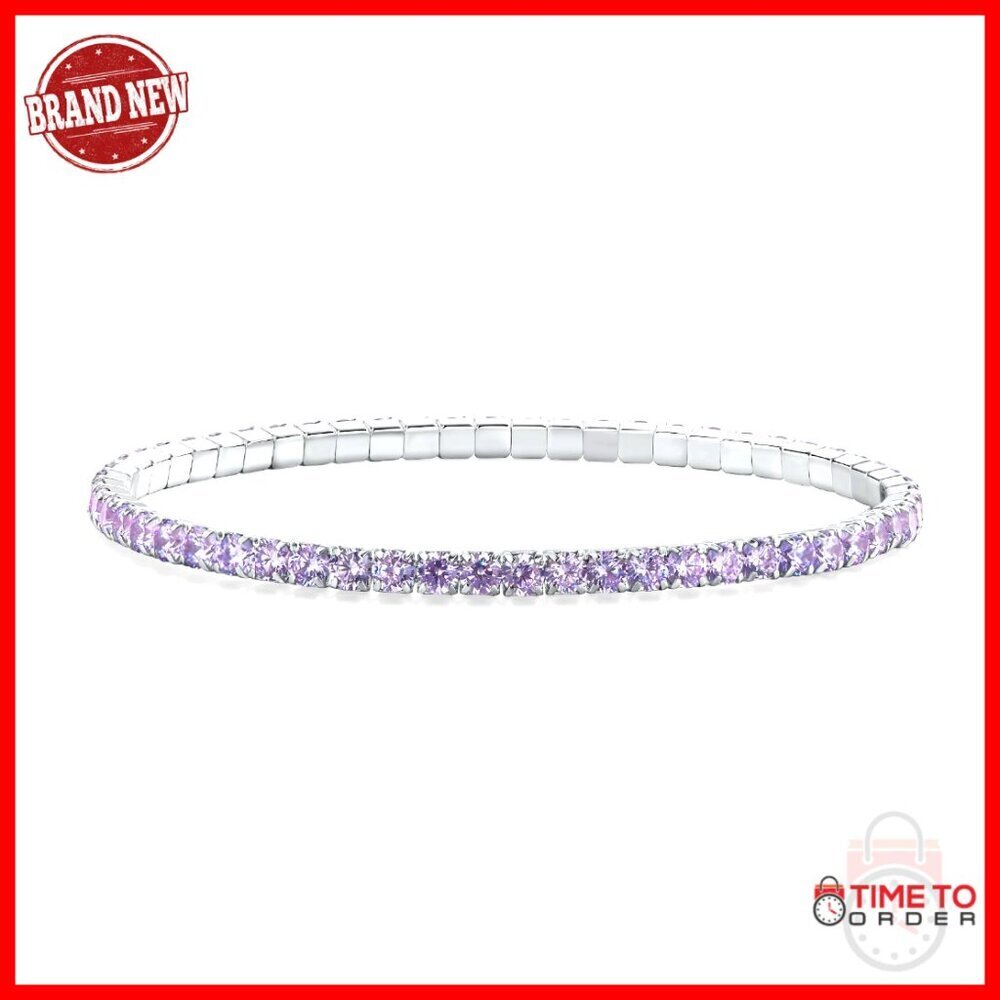Sterling Silver Tennis Bracelet with Created Gemstones, Stretch Fit, 7.25-8 Inch